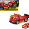 JDM Flatbed Truck #17 Red “RAUH-Welt BEGRIFF” and Porsche RWB 911 993 #17 Red “Muscle Transports” Series 1/64 Diecast Model Cars by Muscle Machines