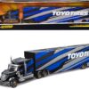 International LoneStar Enclosed Car Transporter “Toyo Tires” Black with Blue and Gray Stripes “Custom Haulers” Series 1/64 Diecast Model by Maisto