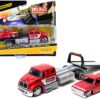 International DuraStar Flatbed Truck and 1987 Chevrolet 1500 Pickup Truck with Bed Cover Red with Graphics “Edelbrock” “Elite Transport” Series 1/64 Diecast Models by Maisto