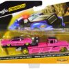 1957 Chevrolet Flatbed Truck and 1959 Chevrolet Impala SS Hot Pink with Black Top and Graphics “Elite Transport” Series 1/64 Diecast Models by Maisto