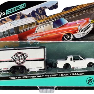 1987 Buick Regal T-Type and Enclosed Car Trailer White “Tow & Go” Series 1/64 Diecast Model Car by Maisto