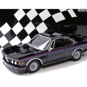 1973 BMW 3.0 CSL Black with Red and Blue Stripes Limited Edition to 444 pieces Worldwide 1/18 Diecast Model Car by Minichamps