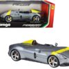 Ferrari Monza SP1 Silver Metallic with Yellow Stripes 1/18 Diecast Model Car by Bburago