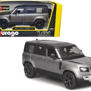 2022 Land Rover Defender 110 Dark Silver Metallic with Black Top and Sunroof 1/24 Diecast Model Car by Bburago