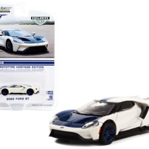 2022 Ford GT “1964 Prototype Heritage Edition” White Metallic with Blue Hood and Stripe “Hobby Exclusive” Series 1/64 Diecast Model Car by Greenlight