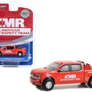 2021 Chevrolet Silverado Pickup Truck Red “2021 NTT IndyCar Series AMR IndyCar Safety Team” with Safety Equipment in Truck Bed “Hobby Exclusive” Series 1/64 Diecast Model by Greenlight