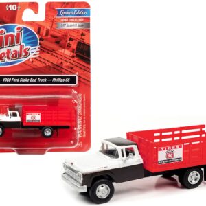 1960 Ford Stake Bed Truck “Phillips 66” Black and White with Red Stakes 1/87 (HO) Scale Model Car by Classic Metal Works