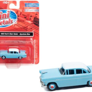 1955 Ford 4-Door Sedan Aquatone Blue with White Top 1/87 (HO) Scale Model Car by Classic Metal Works