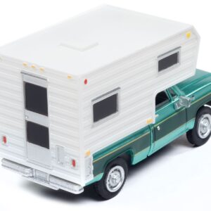 1977 Chevrolet Fleetside Pickup Truck with Camper Light Green Metallic and Dark Green “Mini Metals” Series 1/87 (HO) Scale Model Car by Classic Metal Works