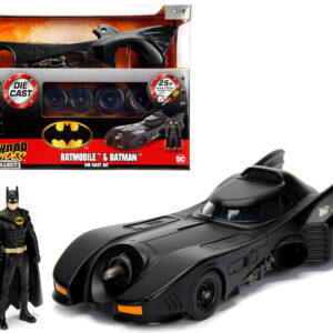 Model Kit Batmobile Matt Black with Batman Diecast Figurine “Batman” (1989) Movie “Build N’ Collect” 1/24 Diecast Model Car by Jada