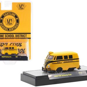 1960 Volkswagen Delivery Van School Bus Yellow with Black Stripes “Castline School District” Limited Edition to 9900 pieces Worldwide 1/64 Diecast Model Car by M2 Machines