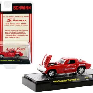 1966 Chevrolet Corvette 427 #68 Red with White Stripes and Graphics “Schwinn Apple Krate” Limited Edition to 4400 pieces Worldwide 1/64 Diecast Model Car by M2 Machines