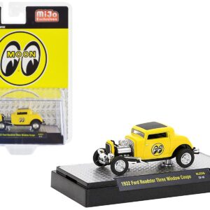 1932 Ford Roadster Three Window Coupe Yellow with Black Top “Mooneyes” Limited Edition to 3600 pieces Worldwide 1/64 Diecast Model Car by M2 Machines