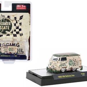 1960 Volkswagen Delivery Van Beige with Green Top (Weathered) “Quaker State” Limited Edition to 4400 pieces Worldwide 1/64 Diecast Model by M2 Machines