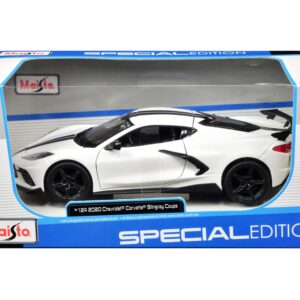 2020 Chevrolet Corvette Stingray Coupe White with Black Stripes “Special Edition” Series 1/24 Diecast Model Car by Maisto