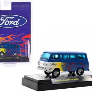 1965 Ford Econoline Van Gasser Blue Metallic with Flames Limited Edition to 6050 pieces Worldwide 1/64 Diecast Model Car by M2 Machines