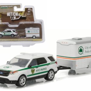 2015 Ford Explorer New York City Department of Parks and Recreation & Small Cargo Trailer Hitch & Tow Series 7 1/64 Diecast Car Model by Greenlight