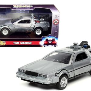 DeLorean DMC (Time Machine) Brushed Metal “Back to the Future Part I” (1985) Movie “Hollywood Rides” Series 1/32 Diecast Model Car by Jada