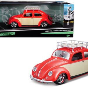 1951 Volkswagen Beetle with Roof Rack Orange Red “Classic Muscle” 1/18 Diecast Model Car by Maisto