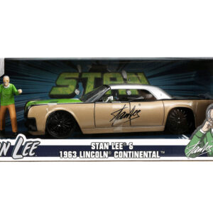 1963 Lincoln Continental Gold and Silver Metallic with Green Hood and “Stan Lee” Diecast Figure “Hollywood Rides” Series 1/24 Diecast Model Car by Jada