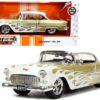 1955 Chevrolet Bel Air White and Gold with Flames “Bigtime Muscle” Series 1/24 Diecast Model Car by Jada