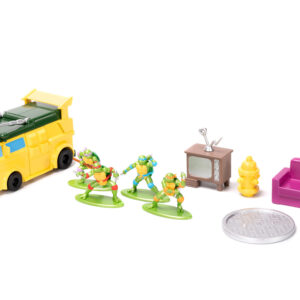 “Teenage Mutant Ninja Turtles” Turtle Lair Diorama Set with Figures and Party Wagon “Nano Scene” Series Model by Jada