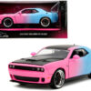 2015 Dodge Challenger SRT Hellcat Pink and Blue Gradient with Matt Black Hood and Top “Pink Slips” Series 1/24 Diecast Model Car by Jada