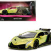 Lamborghini Veneno Lime Green Metallic and Matt Black “Pink Slips” Series 1/24 Diecast Model Car by Jada