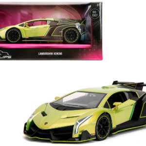 Lamborghini Veneno Lime Green Metallic and Matt Black “Pink Slips” Series 1/24 Diecast Model Car by Jada