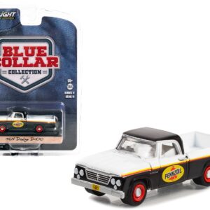 1964 Dodge D-100 Pickup Truck White and Black with Stripes “Pennzoil” “Blue Collar Collection” Series 11 1/64 Diecast Model Car by Greenlight