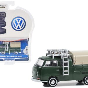 1969 Volkswagen Type 2 Double Cab Pickup Truck Delta Green with Tan Camper Shell “Club Vee-Dub” Series 18 1/64 Diecast Model Car by Greenlight