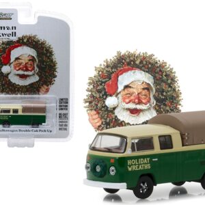 1978 Volkswagen Double Cab Pickup with Canopy “Holiday Wreaths” Green and Yellow “Norman Rockwell Delivery Vehicles” Series 1 1/64 Diecast Model by Greenlight