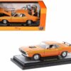 1970 Dodge Challenger R/T 440 Orange with Yellow Stripes and White Interior Limited Edition to 5250 pieces Worldwide 1/24 Diecast Model Car by M2 Machines