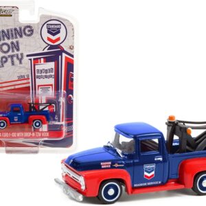 1954 Ford F-100 Tow Truck with Drop-in Tow Hook “Standard Oil” Blue and Matt Red “Running on Empty” Series 13 1/64 Diecast Model Car by Greenlight