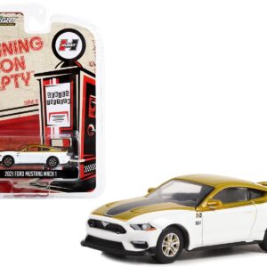 2021 Ford Mustang Mach 1 White and Gold with Black Stripe “Hurst Performance” “Running on Empty” Series 15 1/64 Diecast Model Car by Greenlight