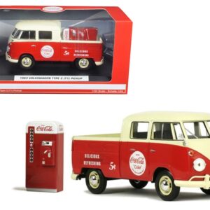 1963 Volkswagen Type 2 T1 Coca Cola Pickup  with Metal Vending Machine 1/24 Diecast Model Car by Motor City Classics