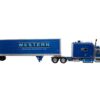 Peterbilt 379 Tractor Truck with Trailer Blue Metallic “Western Distributing Transportation Corp.” Limited Edition to 504 pieces Worldwide “Vintage Heavy Haul Truck Collection” 1/43 Diecast Model by Iconic Replicas