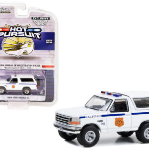 1996 Ford Bronco XL White “FBI Police (Federal Bureau of Investigation Police)” “Hot Pursuit” Special Edition 1/64 Diecast Model Car by Greenlight