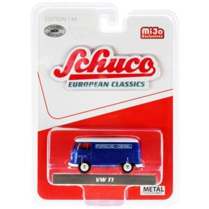 Volkswagen T1 Panel Bus “Porsche Diesel” Blue with White Top “European Classics” Series Limited Edition to 3600 pieces Worldwide 1/64 Diecast Model by Schuco