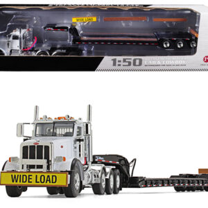 Peterbilt 367 Day Cab White and Talbert 55SA Tri-Axle Lowboy Trailer Black 1/50 Diecast Model by First Gear