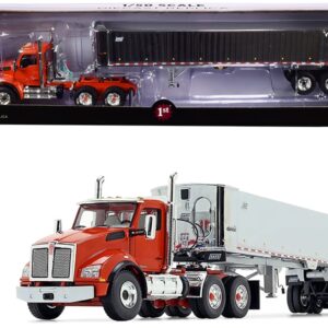 Kenworth T880 Day Cab with East Genesis End Dump Trailer Burnt Orange and Chrome 1/50 Diecast Model by First Gear