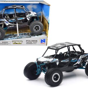 Polaris RZR XP 4 Turbo EPS Sport UTV White with Graphics and Black Top “Xtreme Off-Road” Series 1/18 Diecast Model by New Ray