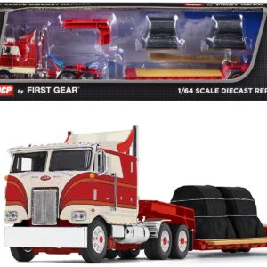 Peterbilt 352 COE 110″ Sleeper with Turbo Wing and Rogers Vintage Lowboy Trailer with Coil Load Cream and Red 1/64 Diecast Model by DCP/First Gear