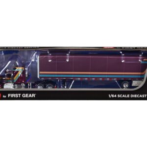 Kenworth W900A with 60″ Aerodyne Sleeper and Utility 53′ ABS Spread-Axle Roll Tarp Trailer Plum Purple with Stripes 1/64 Diecast Model by DCP/First Gear