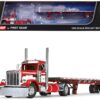 Peterbilt 359 Day Cab and 48′ Utility Flatbed Trailer Red and White 1/64 Diecast Model by DCP/First Gear