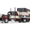 Peterbilt 359 with 36″ Flat Top Sleeper and 40′ Vintage Dry Goods Trailer Black with Cream and Red Stripes 1/64 Diecast Model by DCP/First Gear