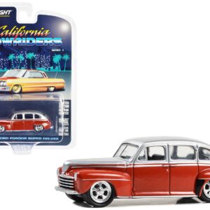 1947 Ford Fordor Super Deluxe Lowrider Red and Silver Metallic “California Lowriders” Series 4 1/64 Diecast Model Car by Greenlight