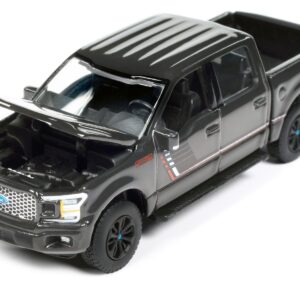 2020 Ford F-150 Lariat FX4 Pickup Truck Lead Foot Gray with Stripes “Muscle Trucks” Limited Edition 1/64 Diecast Model Car by Auto World