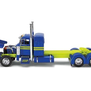 Peterbilt 379 with 36″ Flat Top Sleeper and 53′ Utility Roll Tarp Trailer “DSD Transport” Blue and Yellow “Big Rigs” Series 1/64 Diecast Model by DCP/First Gear