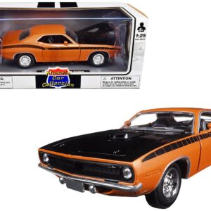 1970 Plymouth Cuda Orange with Black Hood and Stripes 1/25 Diecast Model Car by New Ray